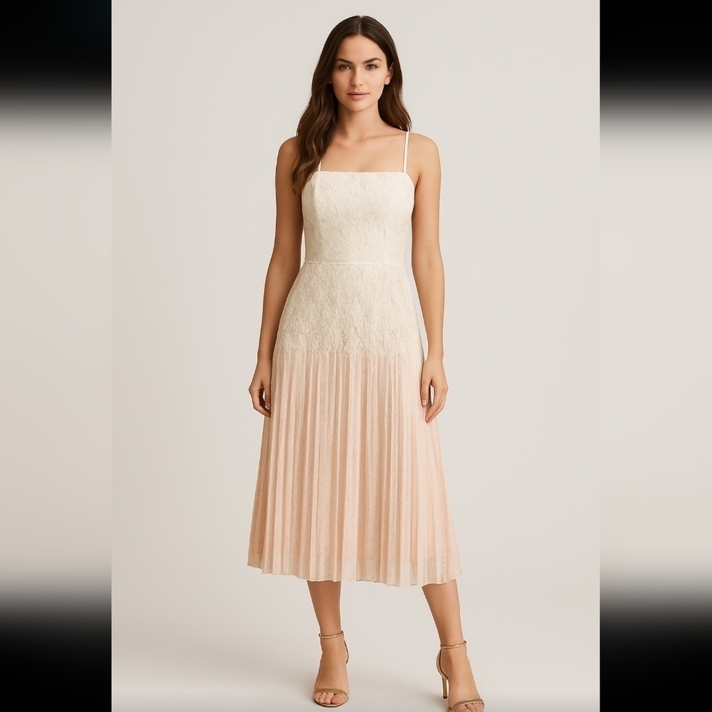 Jessica McClintock Womens Soft Pink Vintage Silky Lace Midi Dress 7/8